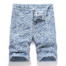 Modne i modne męskie szorty dżinsowe z żakardowym wykończeniem, lato - Jasny jeans - Zobacz 1