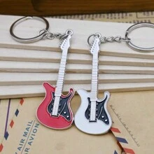 全新白色音符吉他迷你吊坠钥匙扣，创意金属电吉他钥匙圈，独特的个人礼物