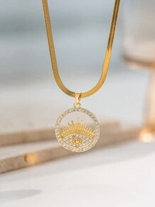 1pc Stainless Steel Gold Bohemian Eye Pendant Necklace, Fashion French Hip-Hop Style Casual Minimalist Versatile, Suitable For Daily, Street, Valentine's Day, Party, Holiday Wear Or Gift