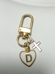 Heart Shaped Pendant Keychain, Letter Bag Charm, Cross Decor, Jesus/God Themed Keyring, Alloy Fashion Charm Keychain With Carabiner, Personalized Letter Keychain, Suitable For Backpack, Wallet, Earphone Case, Ideal Gift For Friends, Family And Couples - White - View 28