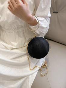 Dedoo 奢华镶钻圆形手提包，高端魅力斜挎包，时尚链条肩带单肩包 - 黑色 - 查看 3