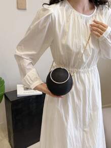 Dedoo 奢华镶钻圆形手提包，高端魅力斜挎包，时尚链条肩带单肩包 - 黑色 - 查看 4