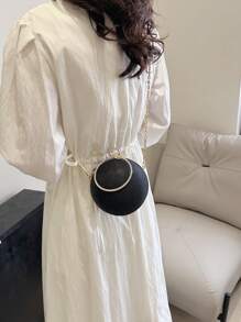 Dedoo 奢华镶钻圆形手提包，高端魅力斜挎包，时尚链条肩带单肩包 - 黑色 - 查看 2