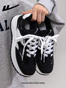 WARRIOR 1 双女式系带设计运动鞋，低帮休闲鞋，户外平底鞋，透气，适合夏季，轻便滑板风格运动鞋，时尚舒适的女士帆布运动鞋，街头风格休闲低帮运动鞋，鞋底柔软 - 黑與白 - 查看 8