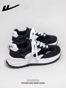 WARRIOR 1 双女式系带设计运动鞋，低帮休闲鞋，户外平底鞋，透气，适合夏季，轻便滑板风格运动鞋，时尚舒适的女士帆布运动鞋，街头风格休闲低帮运动鞋，鞋底柔软 - 黑與白 - 查看 3