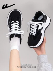 WARRIOR 1 双女式系带设计运动鞋，低帮休闲鞋，户外平底鞋，透气，适合夏季，轻便滑板风格运动鞋，时尚舒适的女士帆布运动鞋，街头风格休闲低帮运动鞋，鞋底柔软 - 黑與白 - 查看 7