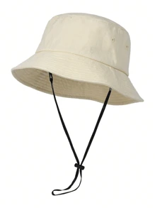 1 件女士纯色水洗可拆卸抽绳可调节渔夫帽，防风遮阳 - 米色 - 查看 6