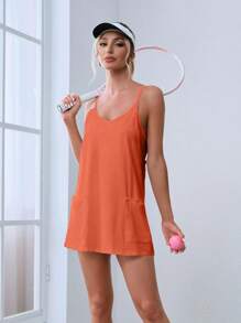 Conscious Women In Summer 2025 Sleeveless Casual Tennis Workout Mini Dress With Shorts - trái cam - Xem 5