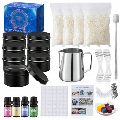 Black Jar Essential Oil Aromatherapy Candle Handmade DIY Accessories - Suitable For Adults, Teenagers, Beginners Candle Making Set - Includes Soy Wax, Mixing Spoon, Wax Pouring Cup, Wax Storage Jar, Essential Oil, Candlewick, Cotton Core Rack - DIY Beginner's Complete Candle Making Set - Artistic Handmade Set - Suitable For Easter, Thanksgiving, Valentine's Day, Father's Day, Mother's Day Gifts