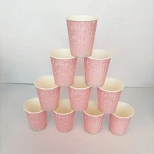 10pcs/20pcs/50pcs Light Pink Rhinestone Paper Cups, Pink Paper Cups, Pink Party Cups Disposable Coffee Cups Valentine's Day Beverage Drinking Cups For Bridal Shower Bachelorette Party Anniversary Birthday Pink Bow Party Supplies - Pink - View 3