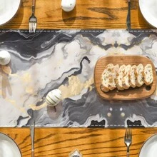 1 Pieza Camino de mesa de mármol con patrón de mármol de color azul, negro y dorado, estilo casa de campo, lavable, para uso interior y exterior, fiestas, cocina, mesa de comedor, sala de estar, mesa de centro, mesa rectangular, decoración de restaurante - oro negro - Ver 3