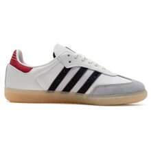 Adidas 阿迪达斯 Samba OG 男女通用运动鞋，皮革鞋面搭配绒面革饰边，舒适轻便的低帮系带休闲鞋，适合日常穿着和户外活动。 - 白/黑色/栗紅 - 查看 8