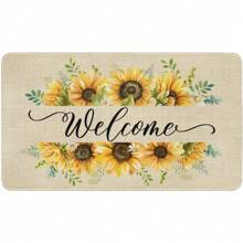 Floral Welcome Door Mat, Spring Summer Flower Front Doormat, Home Indoor Outdoor Decor Non Slip Entrance Rug 30x18 Inches