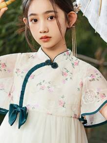 ASK JUNIOR Tween Girls' Lightweight Traditional Chinese Style Princess Dress, Summer - Apricot - View 10