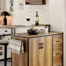 SoBuy KNL02-PF, Design Bar Cabinet On Wheels, Kitchen Storage Trolley Kitchen Island Kitchen Cabinet Sideboard Vintage Brown - Brown - View 7