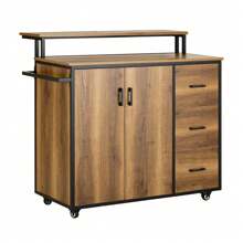 SoBuy KNL02-PF, Design Bar Cabinet On Wheels, Kitchen Storage Trolley Kitchen Island Kitchen Cabinet Sideboard Vintage Brown - Brown - View 5