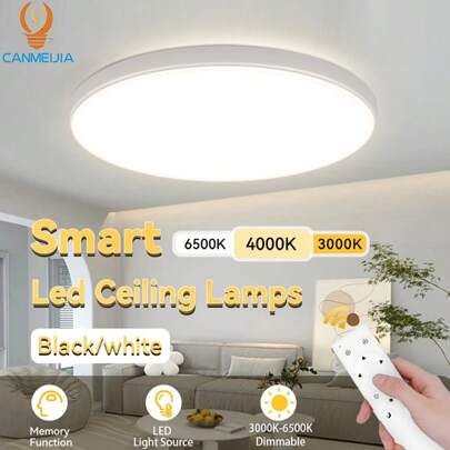 CANMEIJIA 1pc LED Ceiling Light, Remote Control 3-Color Dimming, Minimalist Style Home Decor, Living Room Bedroom Ceiling Lamp, 180V-260V, 30W/40W/50W, Suitable For Bathroom/Bedroom/Living Room/Study/Wardrobe/Kitchen/Corridor/Entrance/Balcony/Stairway/Small Room, Choose Suitable Size Based On Usage Requirement