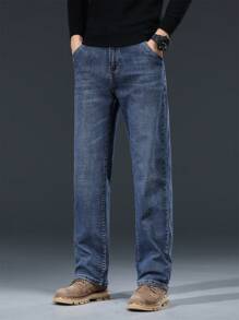 Men's Casual Jeans, Loose Wash Jeans, Fashion Straight Pants, Versatile Retro Youth Pants, Suitable For Daily, Outdoor, Street, Holiday Gifts - Đá lửa - Xem 3