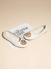 Women Ballet Flats Round Toe Slip-On Style With Metal Accent Comfortable Classic Fashion Dressy Casual Work Travel Business Office Flats Shoes - 白色 - 查看 7