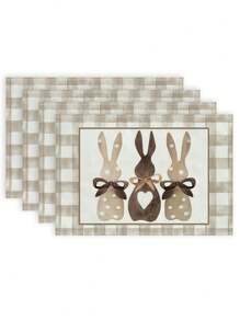 4pcs Easter Placemats 12x18 Inches , Bunny Rabbit Spring Holiday Farmhouse Burlap Buffalo Plaid Indoor Table Mats Decorations For Home,Suitable For Indoor Table Mats, Easter Table Decorations, Holiday Party Decorations - Multicolor - View 2