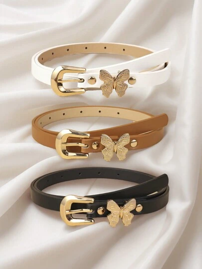 儿童新款简约蝴蝶单腰带，优质 PU 正装裤装饰腰带