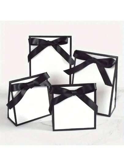 10pcs/5pcs/1pc Hepburn Style Simple Black And White Bowknot Clutch Bag, Necktie, Silk Scarf Mini Gift Handbag Suitable For Summer Weddings, Party Favors, Birthday Parties, Festivals, Father's Day, Mother's Day, Graduation Season, Surprise Gifts For Family, Couples, Friends, Children,Holiday Gift Bags