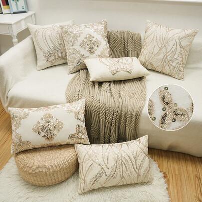 1pc Exquisite Bead Embroidery Cushion Pillowcase, Suitable For Multiple Room Types And Sizes, Machine Washable, Zipper Closure, No Pillow Core Gifts Birthday Graduation School Decor School Surprise Dormitory Decor Back To School Home Decor Room Decor School Supplies