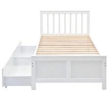 Wooden Bed, Single Bed, Youth Bed, Adult Bed, With Storage Drawers, Pine Structure, White (90x200cm)