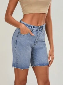 Women Denim Shorts Hight Waist Solid Summer Casual Shorts Streetwear For Daily Party - Baby Blue - View 4