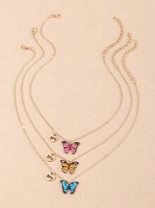 3pcs/Set Kids BFF Best Friend Series Colorful Butterfly Pendant Necklace Set, Suitable For Teenagers Boys Girls Daily Wear, Birthday/Holiday Gift