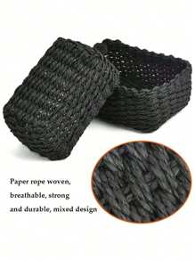 3pcs(S+M+L)/Set Handmade Woven Storage Baskets, Paper Rope Material Organizer Baskets For Living Room, Bedroom, Cabinet, Office, Home Decor, Farmhouse Decor, Holiday Gift Storage, Reusable Storage Bins For Stationery, Clothes, Toys, Cosmetics, Desk Organizer, Ideal Gift Basket - Black - View 5