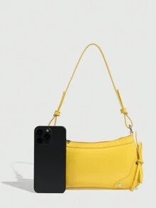 女士白色PU皮手提包，优雅简约风格，适合日常通勤、购物、旅行、度假、聚会、派对、化妆品收纳，是送给女朋友的最佳礼物，也是时尚派对必备单品。另有时尚米黄色可选。 - 黃色 - 查看 2