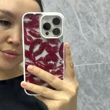 Funda para teléfono de acrílico con labios rojos, compatible con Apple 12 Mini/13 Mini/14/15 Plus/7P/11 Pro, adecuado para parejas