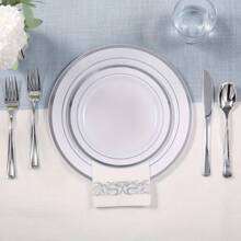 1200pcs Silver Dinnerware Set For 150 Guests, Disposable Plastic Plates For Party, Include: 150 Dinner Plates, 150 Dessert Plates, 150 Paper Napkins, 150 Cups, 150 Silverware Set 300 Forks, 150 Spoons, 150 Knives. - 50 份 - 查看 10