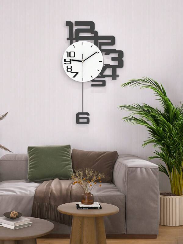 1pc Wall Clock Decoration,Swinging Kitchen Wall Clock,24*41- 33*56cm Large Wall Clock,Decorative Clock,Metal Wall Art,Analog Big Clock Suitable For Bedroom, Home, Kitchen, Office, Dining Room (Black & White),Home Decor ,Room Decor Gifts Birthday Graduation Clock Wall Bedroom Decor Dormitory Decor Back To School