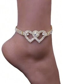 1 pieza Tobillera con forma de doble corazón de cristal brillante para la novia - Multicolor - Ver 10