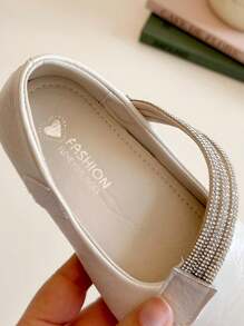 1 paar effen imitatieleren platte schoenen voor meisjes met strass-motief, elegant voor buiten, geschikt voor lente en zomer