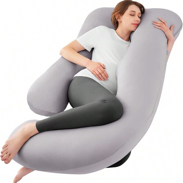 1 Pieza Almohada para embarazada, Almohada de maternidad con forma de G - 55 pulgadas con funda extraíble de microfibra gris