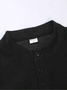Camiseta Hombre Botón Cuello Henley Polo Deportivo - Negro - Ver 5