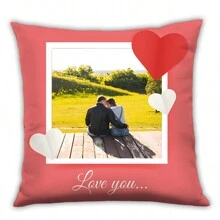 1pc Customized Photo & Text Pillowcase, Personalized Love Memorabilia, Wedding Gift, Polyester, Soft & Comfortable, Zipper Closure, Car Lumbar Pillow, Home Fashion Cushion, Suitable For Sofa, Bedroom, Study, Office, Living Room, Home Decor, Valentine's Day, Chinese New Year Decor, Ideal Valentine's Day Gift, Gift For Loved One