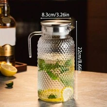 1 pièce Pichet en acrylique, bouteille de jus transparente en acrylique rayée. Pot à lait, à jus glacé avec couvercle, bouteille d'eau froide pour jus fait maison, thé, limonade