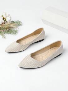 Women's New Pointed Toe Soft Sole Slip-On Casual Comfortable Fashion Woven Apricot Color Flats, Suitable For Commuting And Work All Year Round