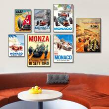 1pc Wall Arts Posters Vintage Car Races Monaco Prix F1 Racing Poster Canvas Painting Grand Prix Edition Racing Wall Art Pictures Home Decor Frameless - Multicolor - View 5