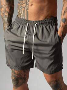 Short de Praia Masculino Com Cordão e Bolsos - Cinza - Visão 3