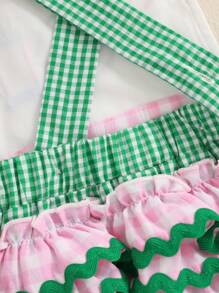 0-18M Lovely Baby Girls Boys Cute Romper Ruffles Sleeveless Golf Embroidery Plaid Print Jumpsuits For Casual Daily - 綠色 - 查看 8