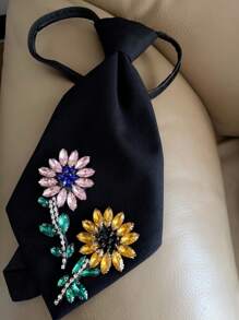 1pc Elegant Rhinestone Flower Casual Women Tie, Creative Design, Suitable For Dress Up, Dating, Gifts, Shirt Matching, All Seasons - Double Flower Style - View 6