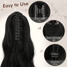 FESHFEN Ponytail Extensions, Long Claw Clip In Ponytail Hairpiece Synthetic Pony Tails Hair Piece Natural Wavy Hairpieces For Women, 20 Inch - 黑色 - 查看 3