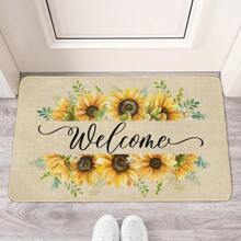 Floral Welcome Door Mat, Spring Summer Flower Front Doormat, Home Indoor Outdoor Decor Non Slip Entrance Rug 30x18 Inches