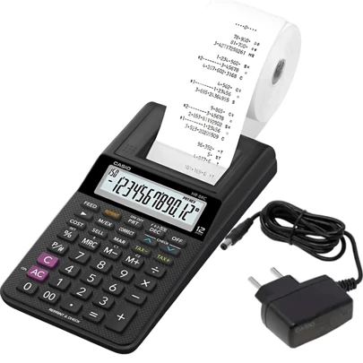 Casio Calculadora HR-8RC Preta Bobina 12 Dígitos com Fonte Impressora Loja Comércio Ticket Impressão de Nota Fiscal Calculadora para Mercadinho