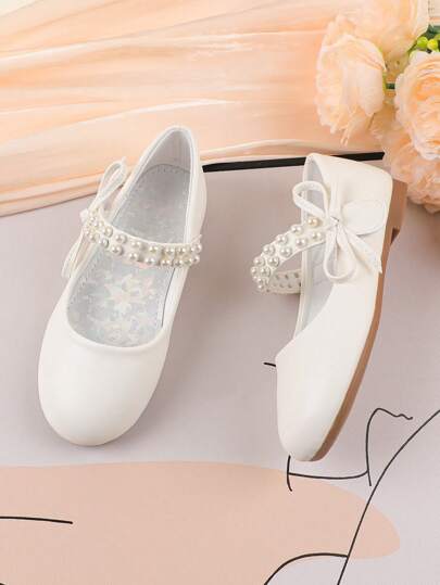 Mädchen weiße flache Prinzessin Mary Jane Schuhe, geeignet für Hochzeit, Zeremonie, Brautjungfer, Ballett, Kinder